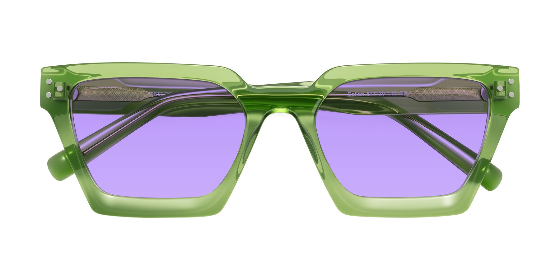 Folded Front of Callan in Grass Green with Medium Purple Tinted Lenses
