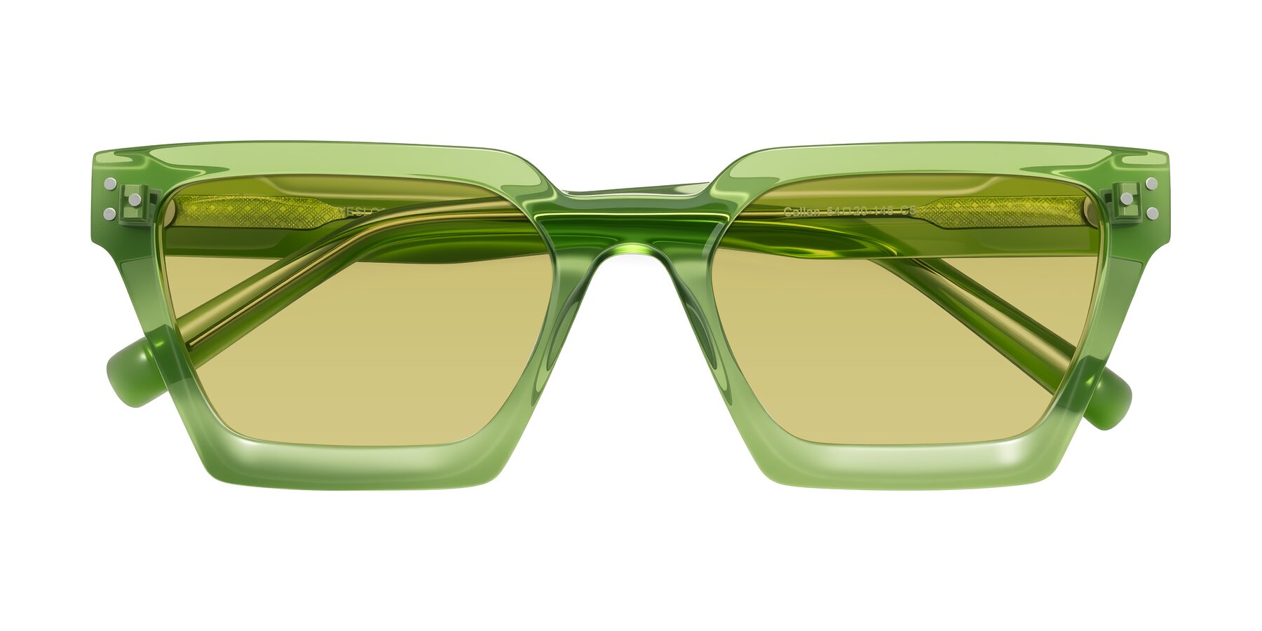 Folded Front of Callan in Grass Green with Medium Champagne Tinted Lenses