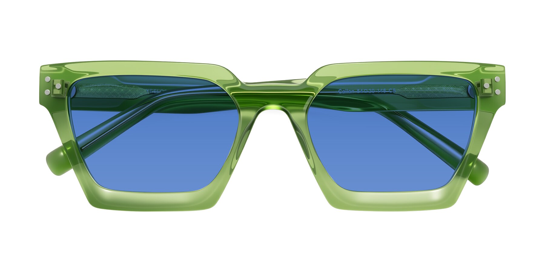 Folded Front of Callan in Grass Green with Blue Tinted Lenses