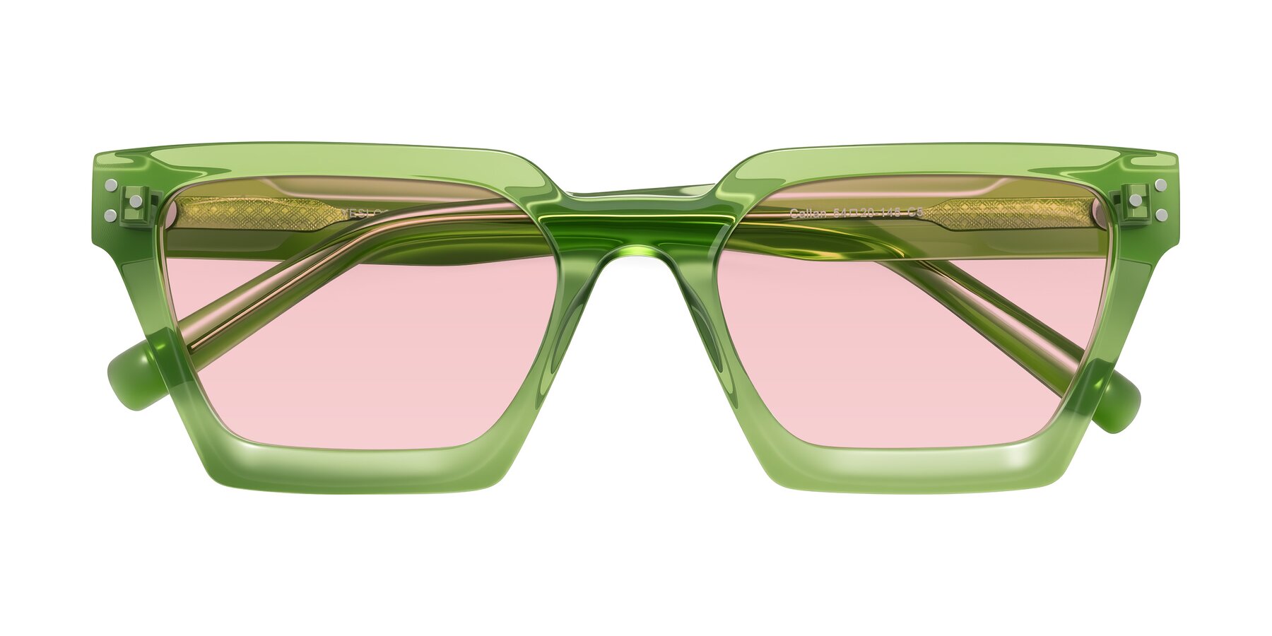 Folded Front of Callan in Grass Green with Light Garnet Tinted Lenses