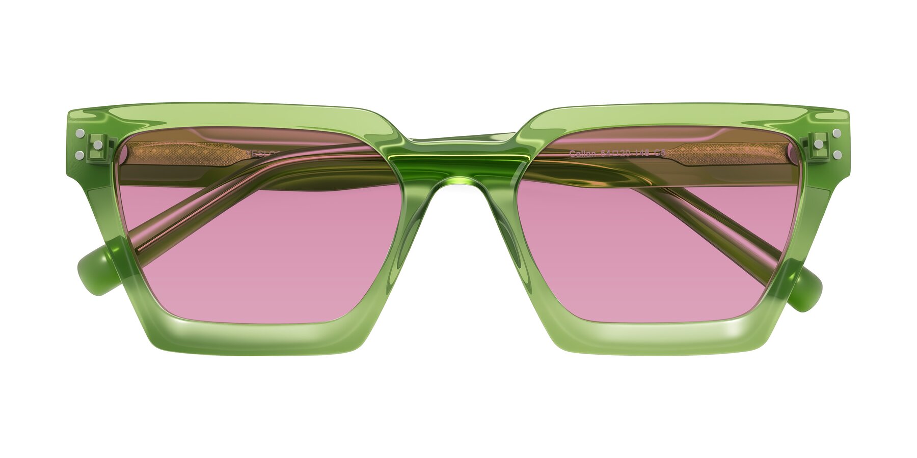 Folded Front of Callan in Grass Green with Medium Wine Tinted Lenses