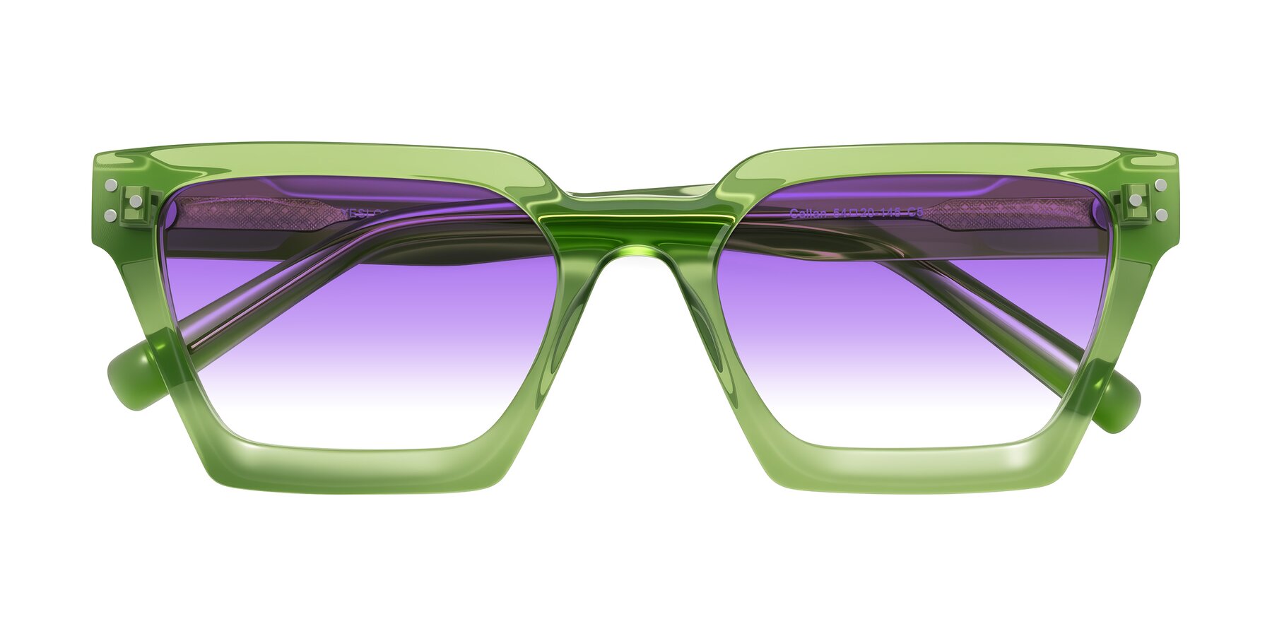 Folded Front of Callan in Grass Green with Purple Gradient Lenses