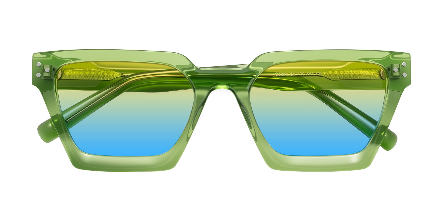 Folded Front of Callan in Grass Green with Yellow / Blue Gradient Lenses