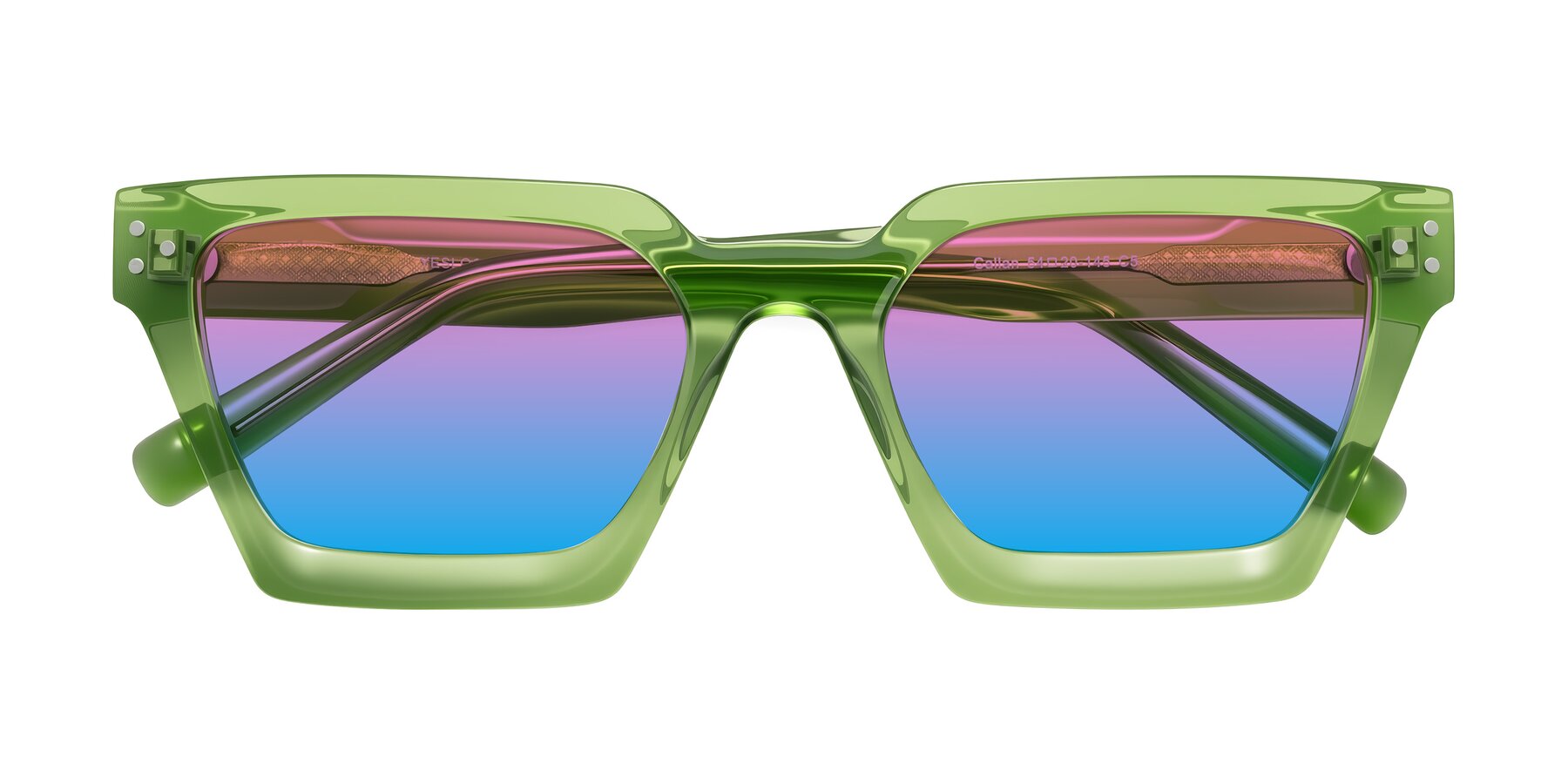 Folded Front of Callan in Grass Green with Pink / Blue Gradient Lenses