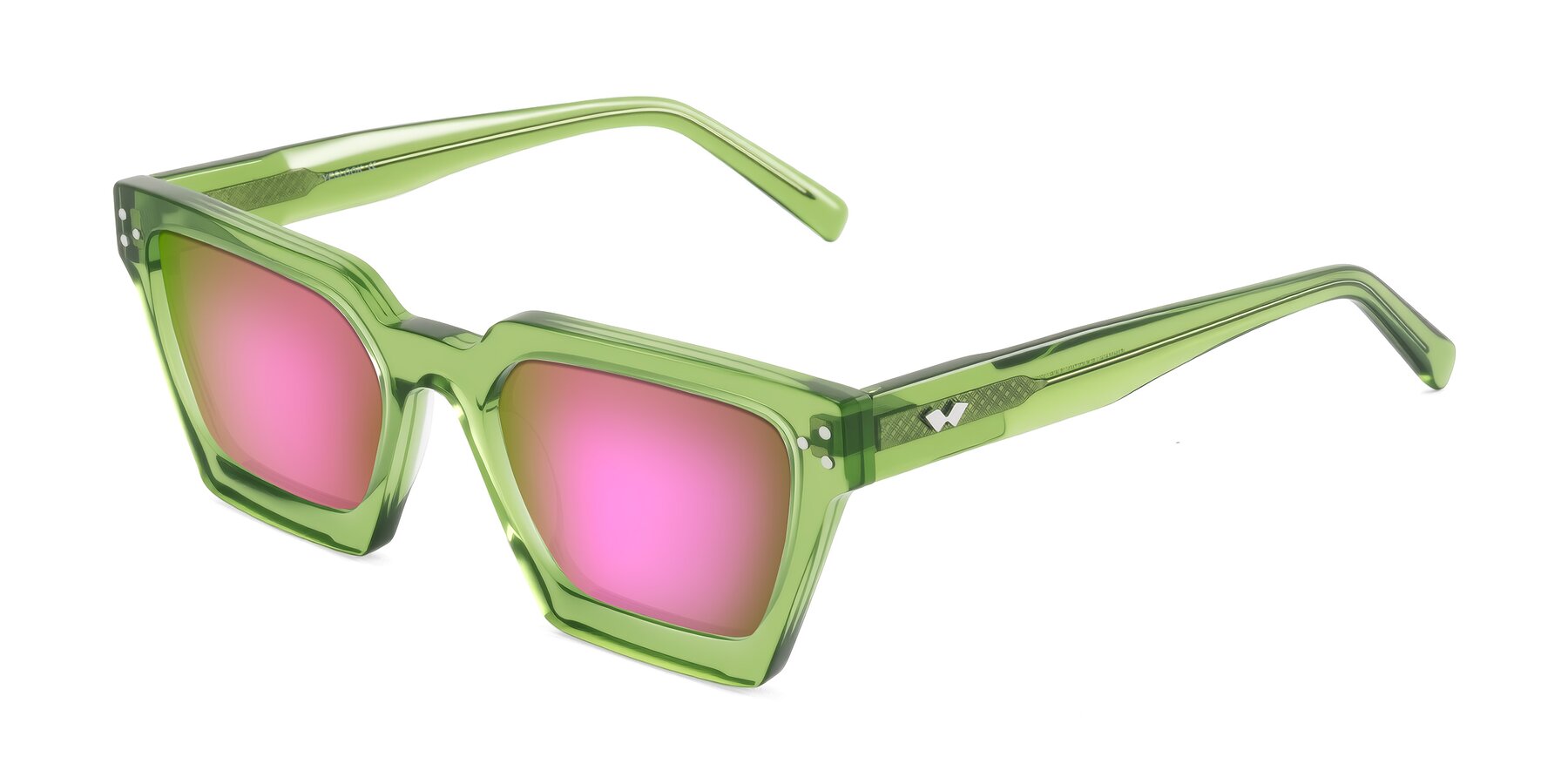 Angle of Callan in Grass Green with Pink Mirrored Lenses