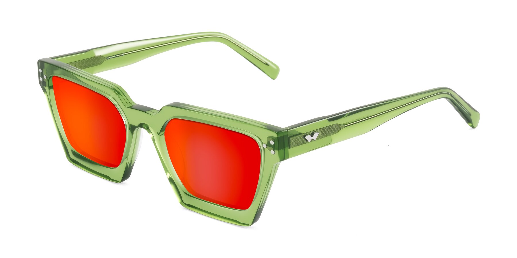Angle of Callan in Grass Green with Red Gold Mirrored Lenses