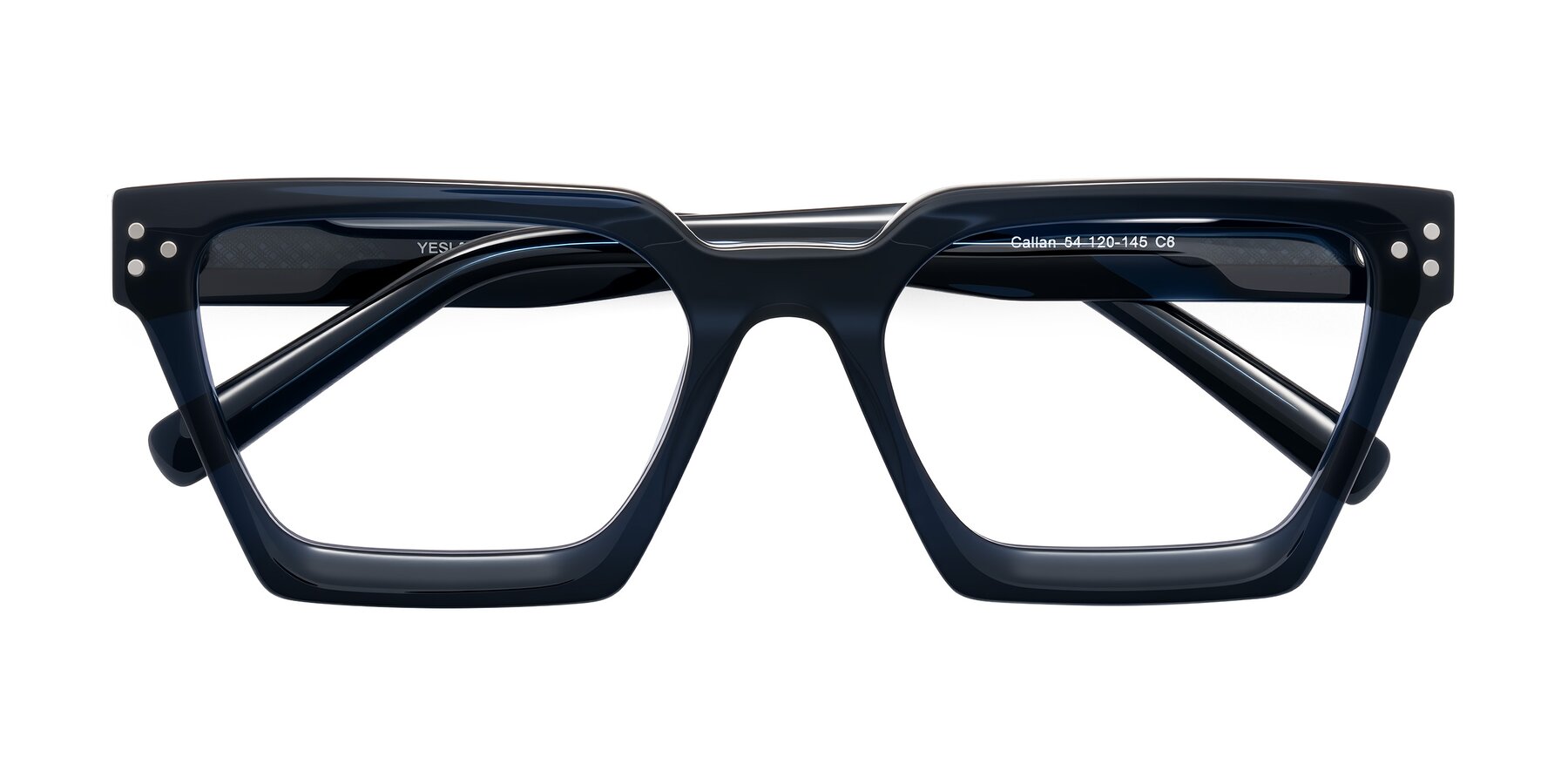 Folded Front of Callan in Dark Navy with Clear Reading Eyeglass Lenses