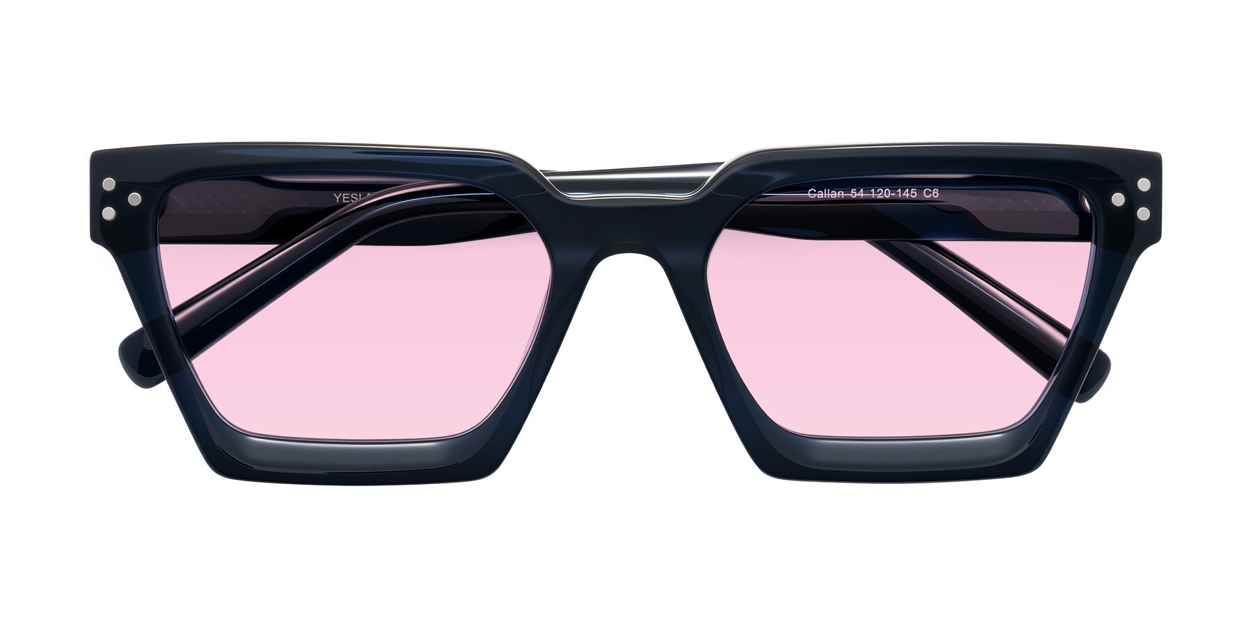 Folded Front of Callan in Dark Navy with Light Pink Tinted Lenses