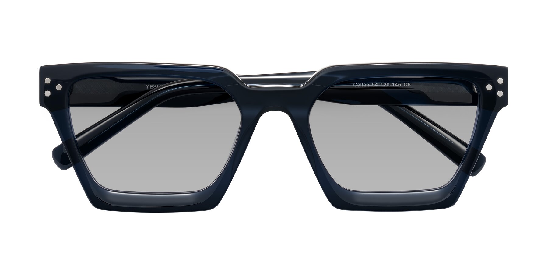 Folded Front of Callan in Dark Navy with Light Gray Tinted Lenses
