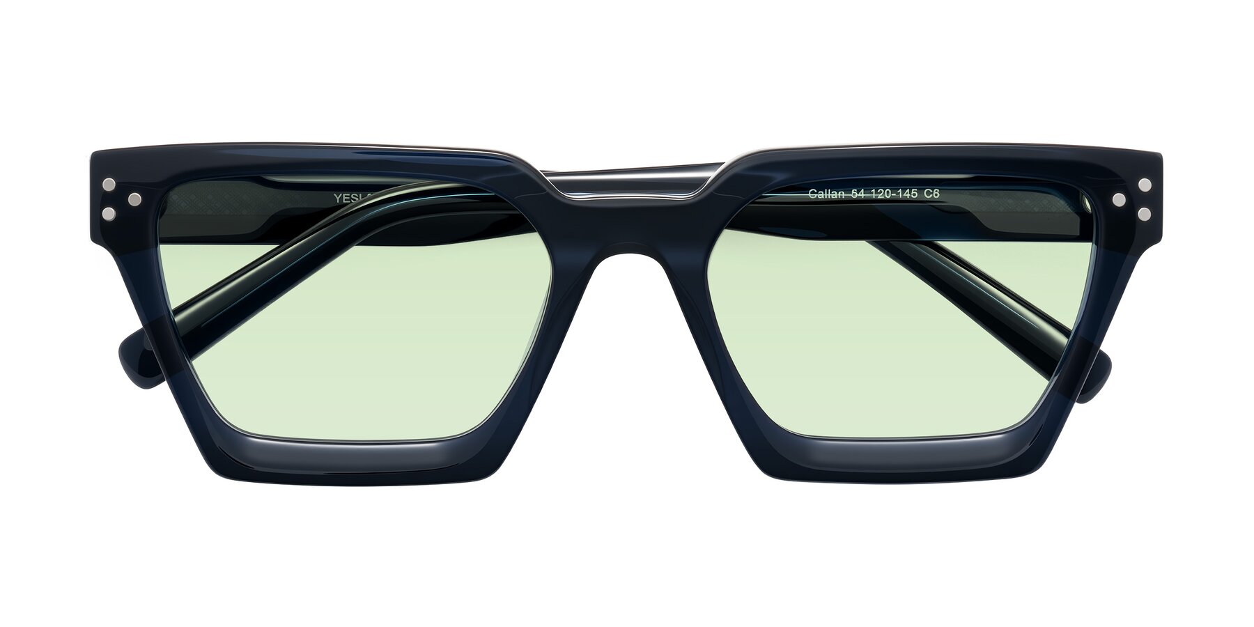 Folded Front of Callan in Dark Navy with Light Green Tinted Lenses