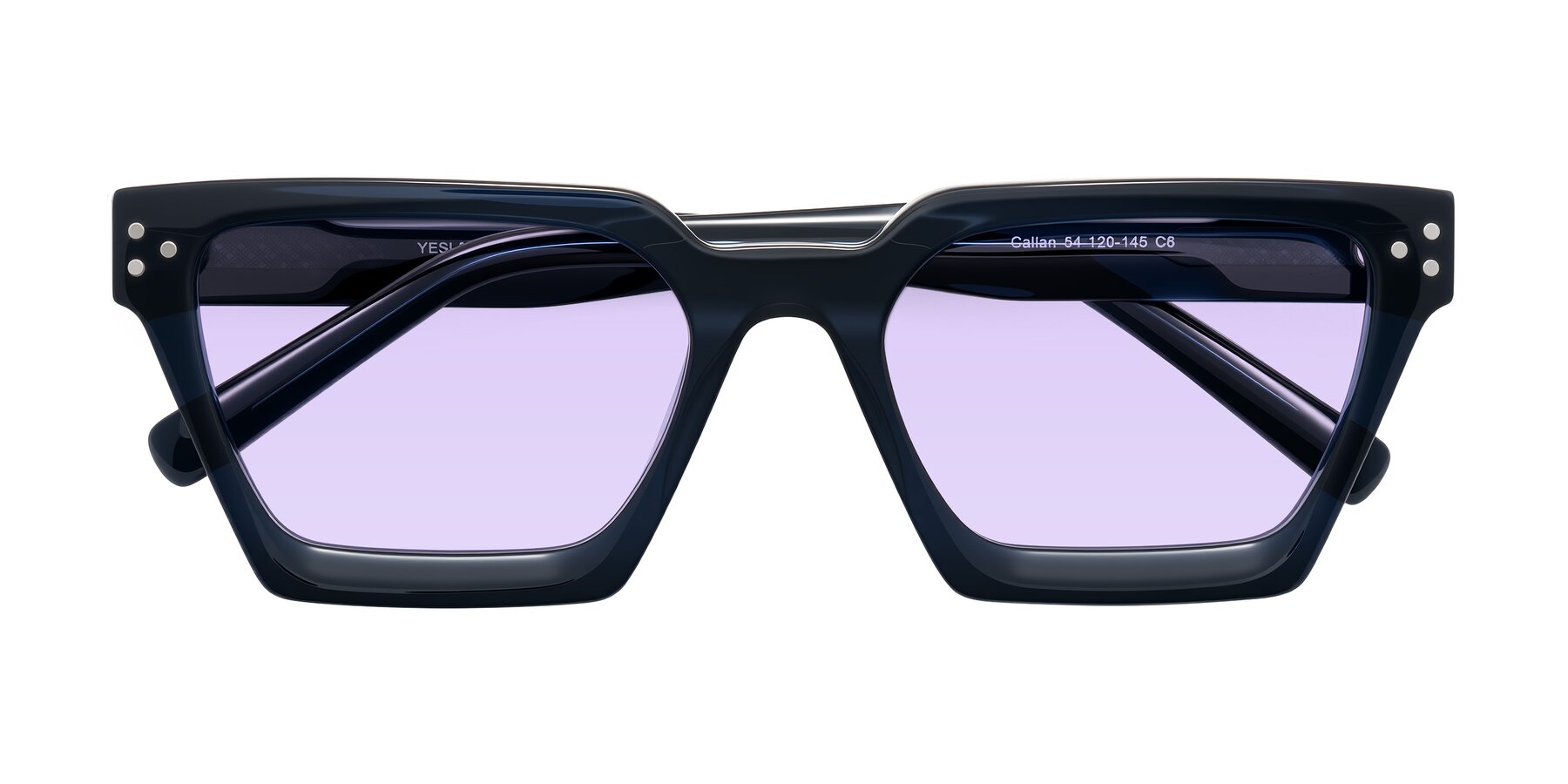 Folded Front of Callan in Dark Navy with Light Purple Tinted Lenses