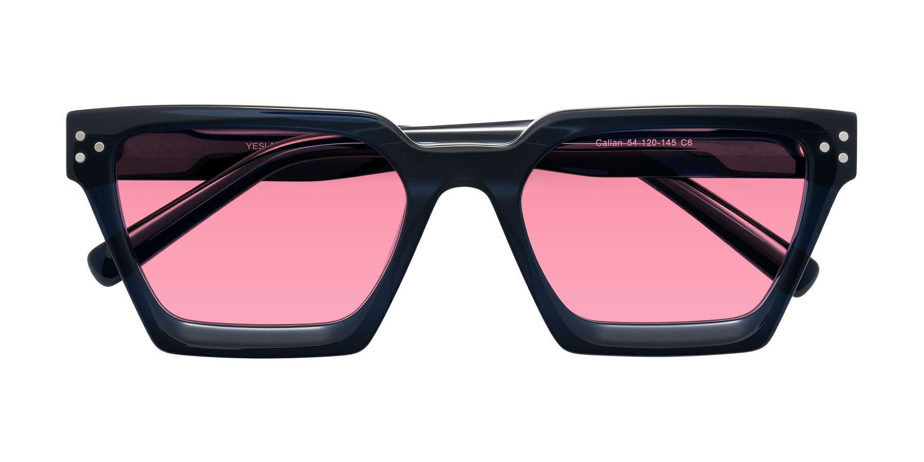 Folded Front of Callan in Dark Navy with Pink Tinted Lenses