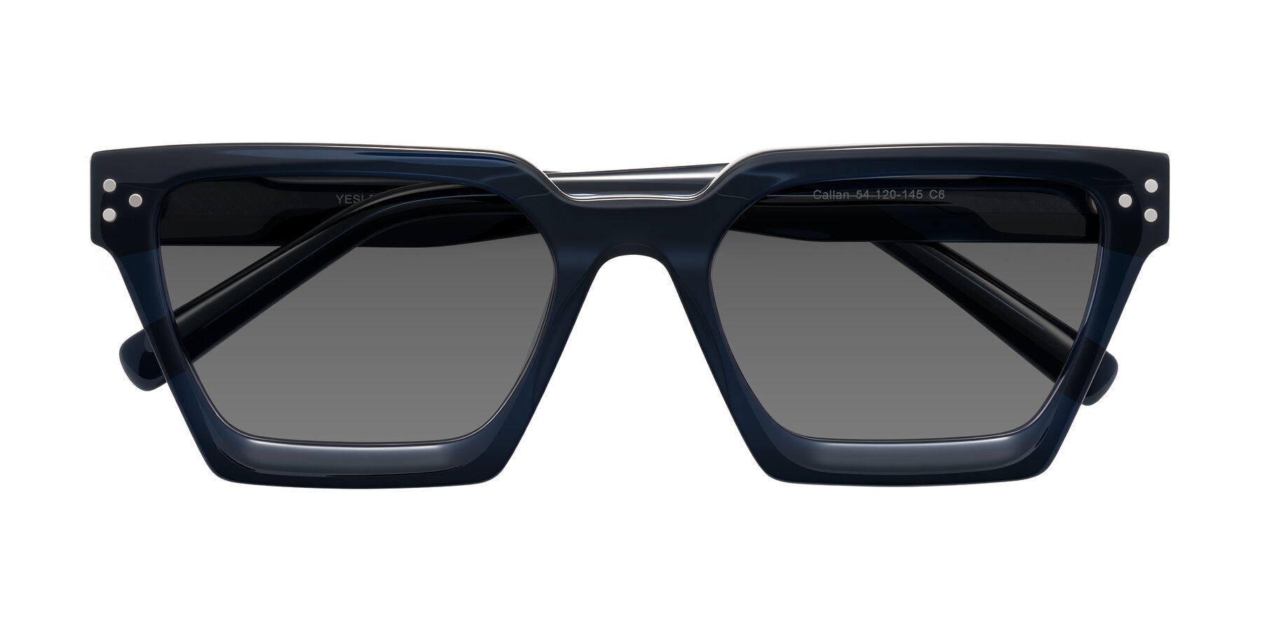 Folded Front of Callan in Dark Navy with Medium Gray Tinted Lenses