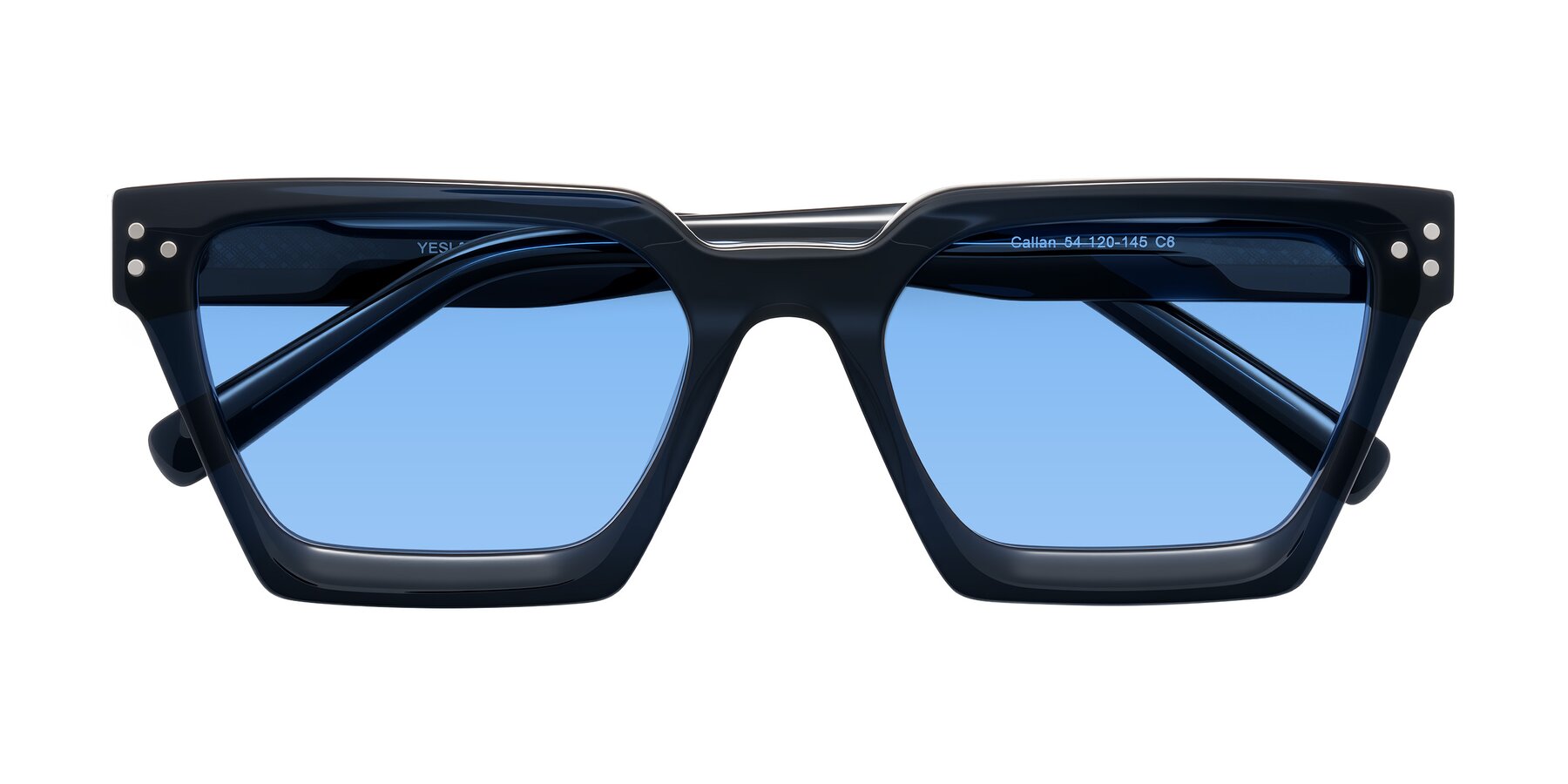 Folded Front of Callan in Dark Navy with Medium Blue Tinted Lenses