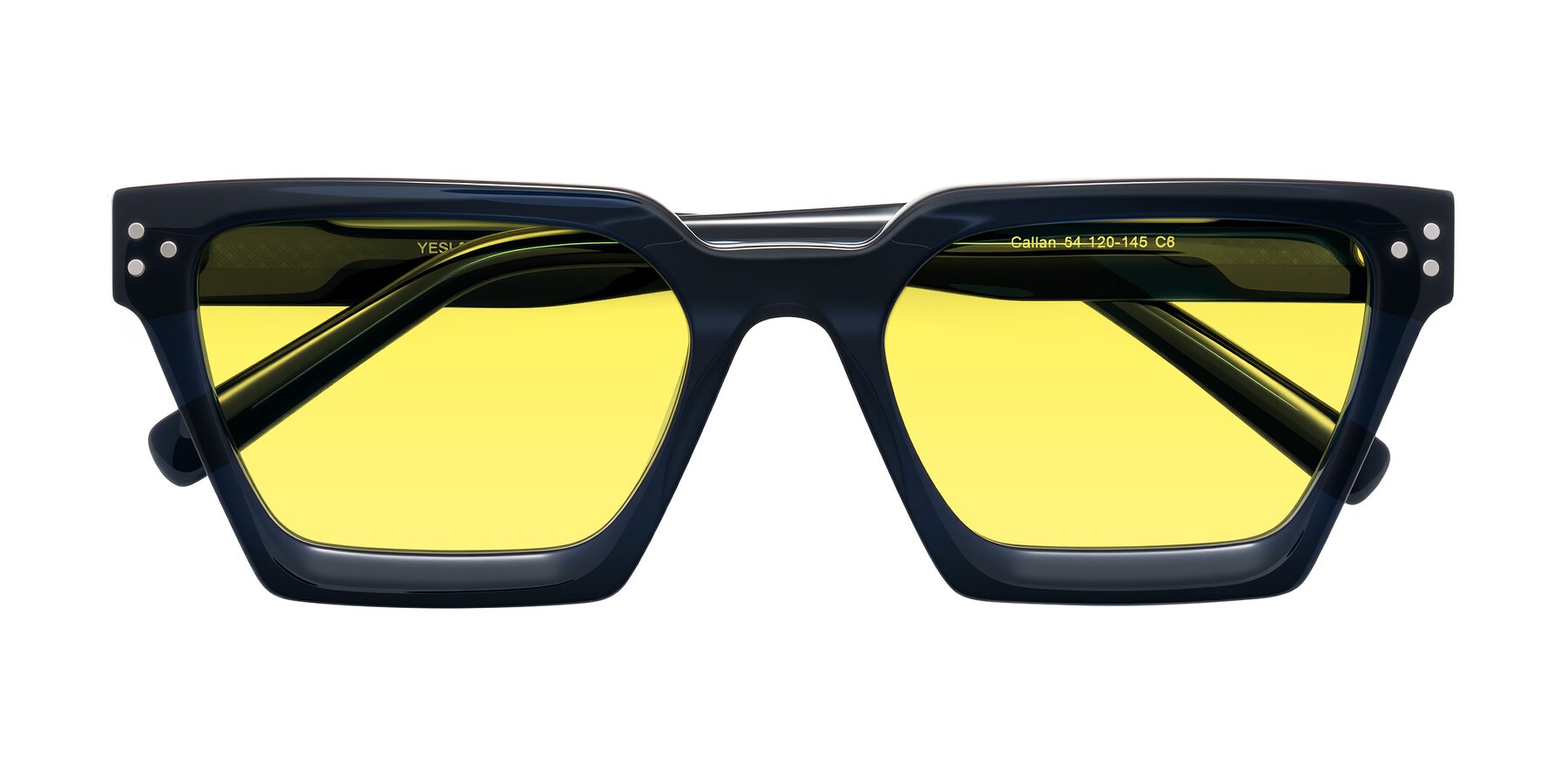 Folded Front of Callan in Dark Navy with Medium Yellow Tinted Lenses