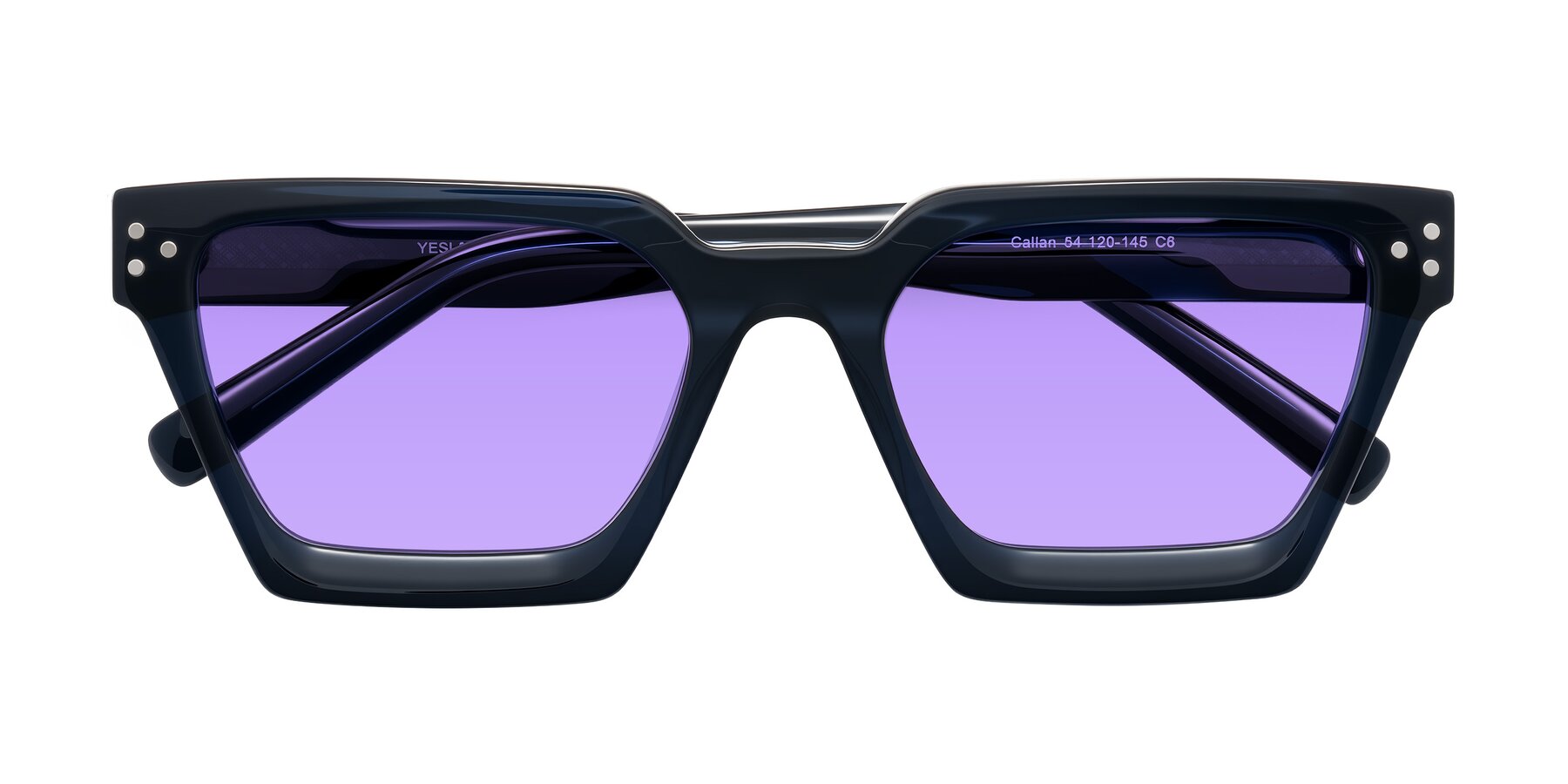 Folded Front of Callan in Dark Navy with Medium Purple Tinted Lenses
