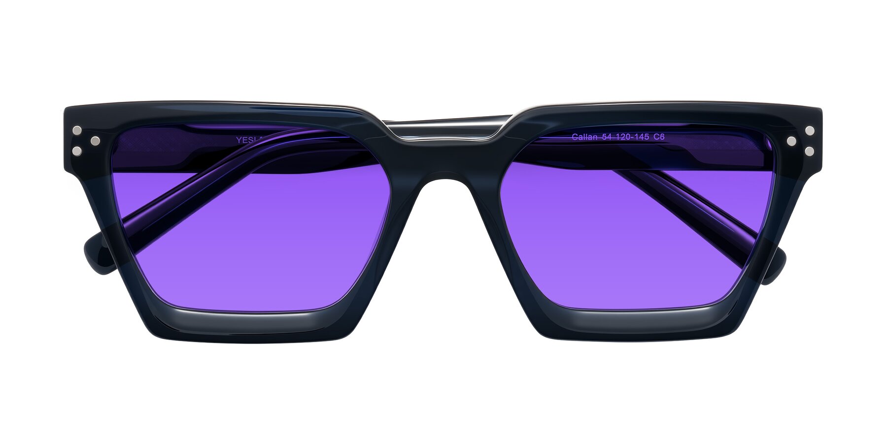 Folded Front of Callan in Dark Navy with Purple Tinted Lenses