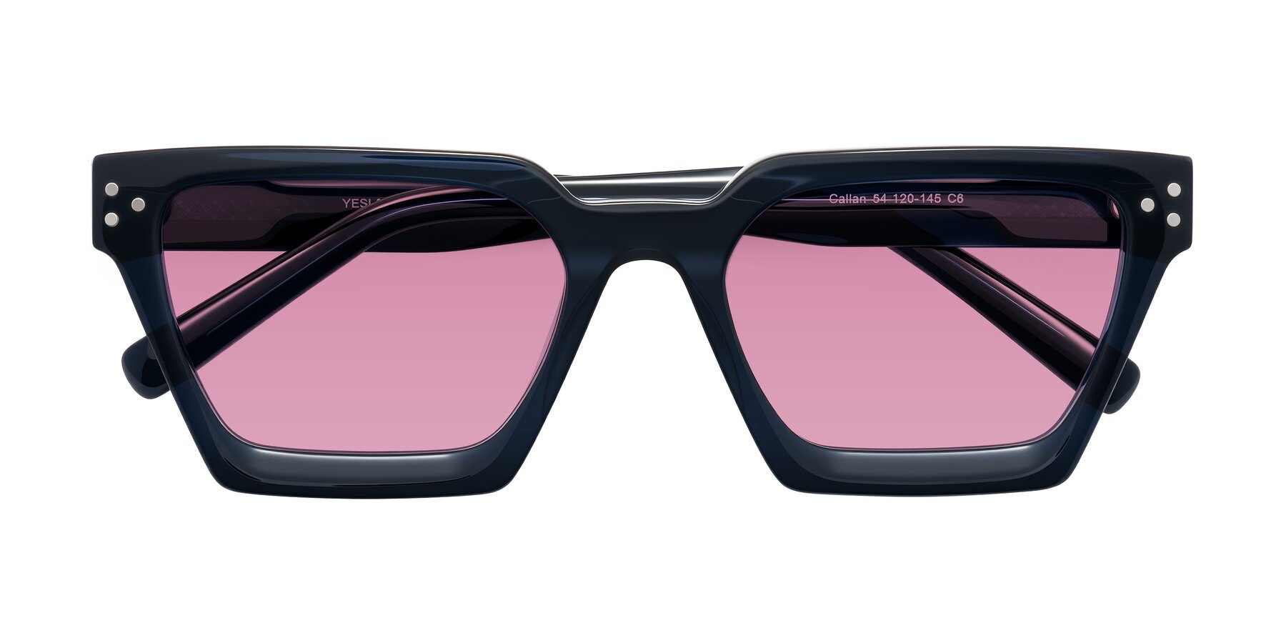 Folded Front of Callan in Dark Navy with Medium Wine Tinted Lenses