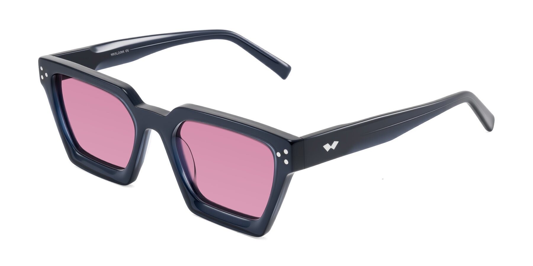 Angle of Callan in Dark Navy with Medium Wine Tinted Lenses