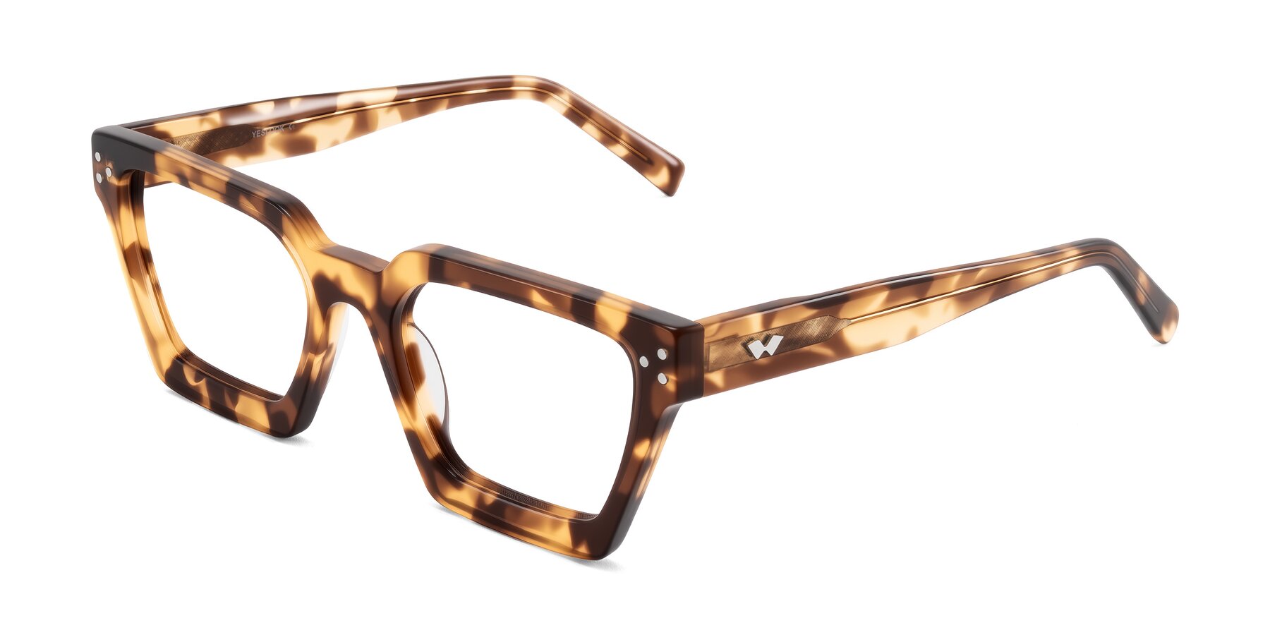 Angle of Callan in Honey Tortoise with Clear Eyeglass Lenses