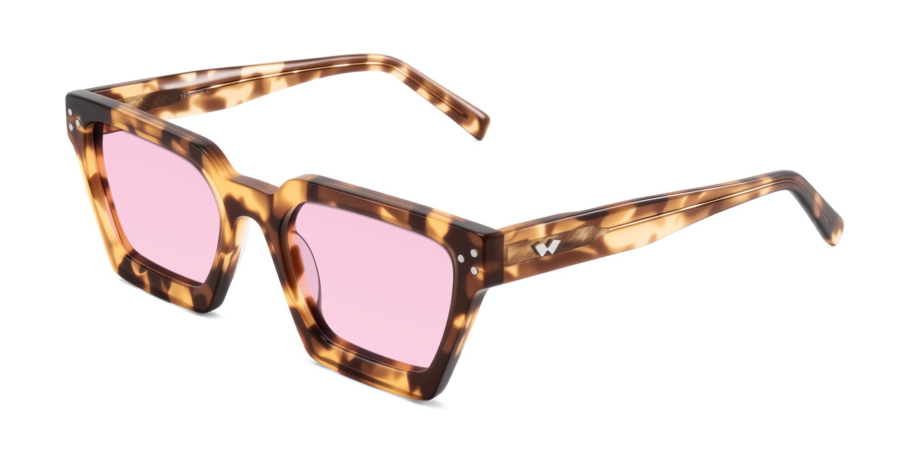 Angle of Callan in Honey Tortoise with Light Pink Tinted Lenses