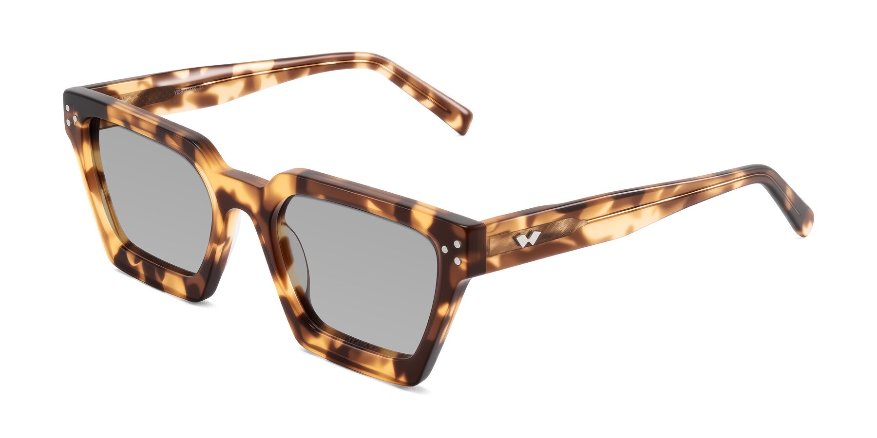 Angle of Callan in Honey Tortoise with Light Gray Tinted Lenses