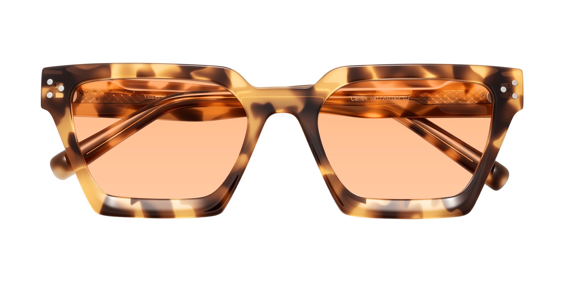 Folded Front of Callan in Honey Tortoise with Light Orange Tinted Lenses