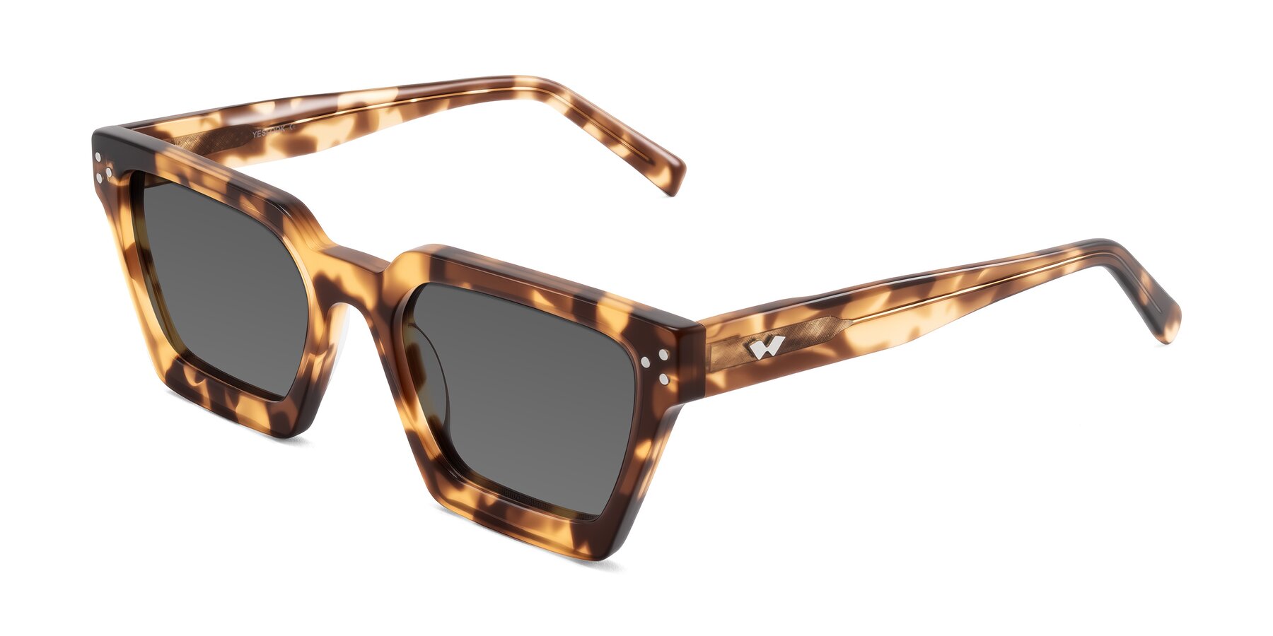 Angle of Callan in Honey Tortoise with Medium Gray Tinted Lenses