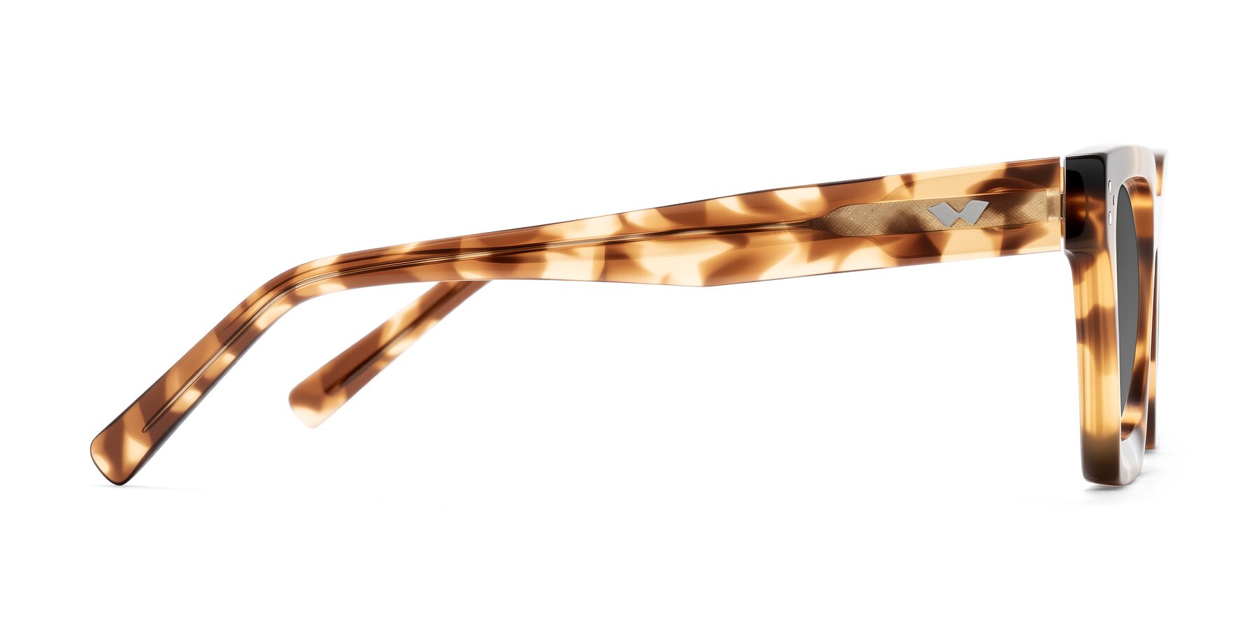 Side of Callan in Honey Tortoise with Medium Gray Tinted Lenses