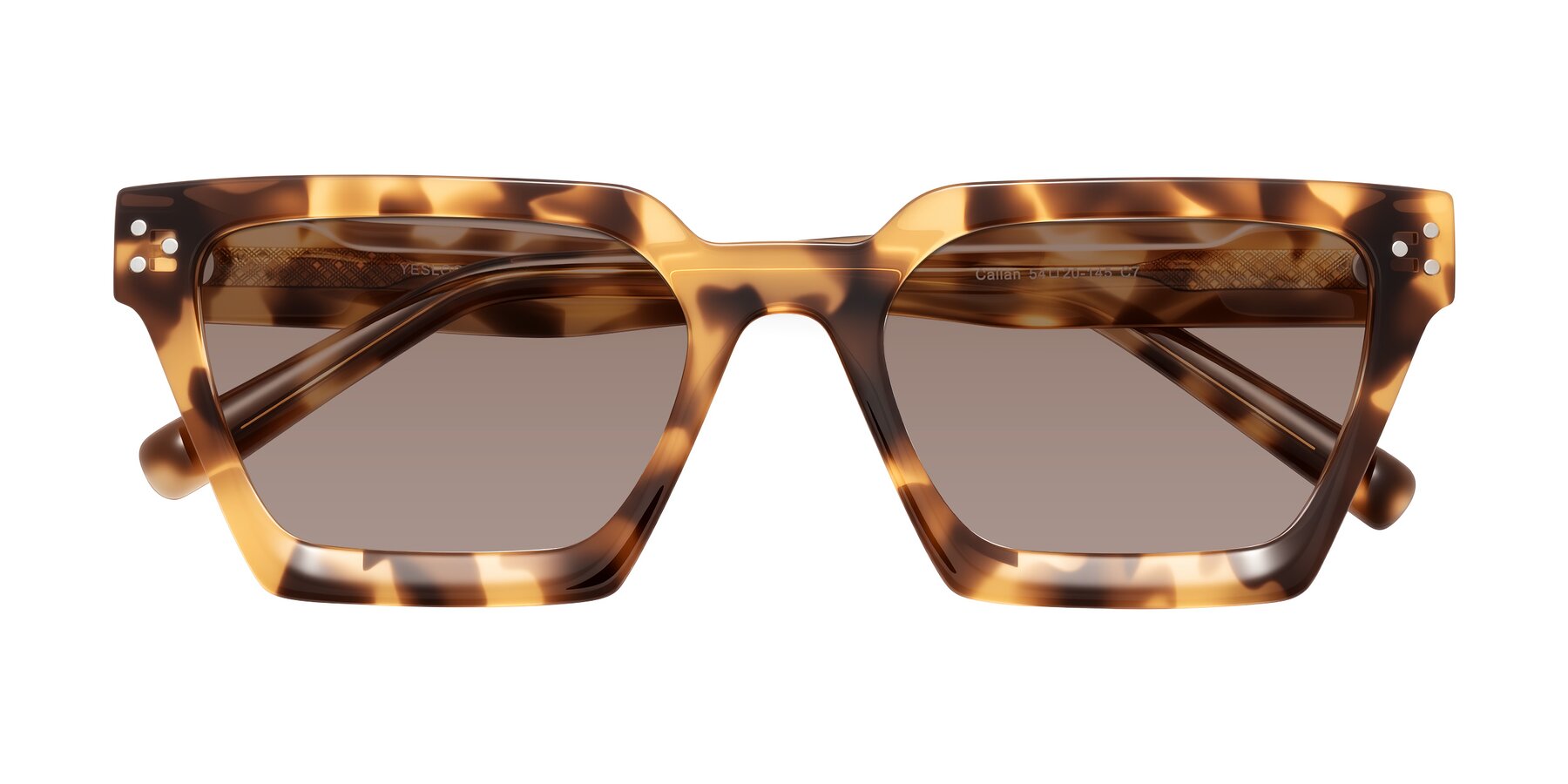Folded Front of Callan in Honey Tortoise with Medium Brown Tinted Lenses