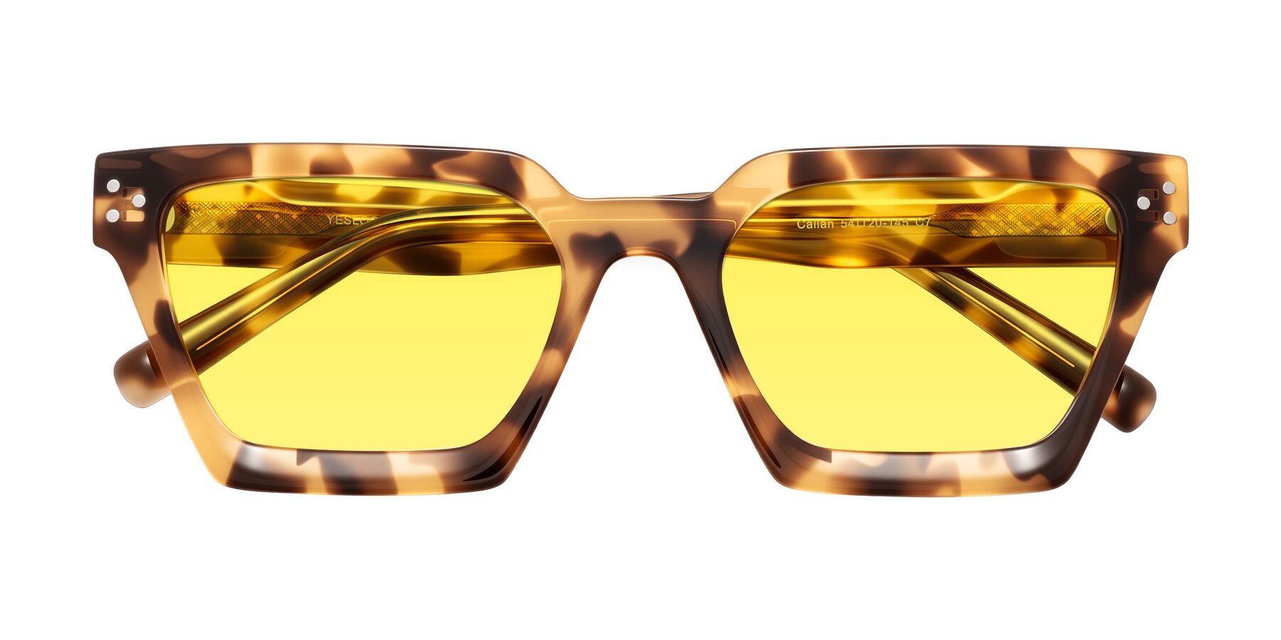 Folded Front of Callan in Honey Tortoise with Medium Yellow Tinted Lenses