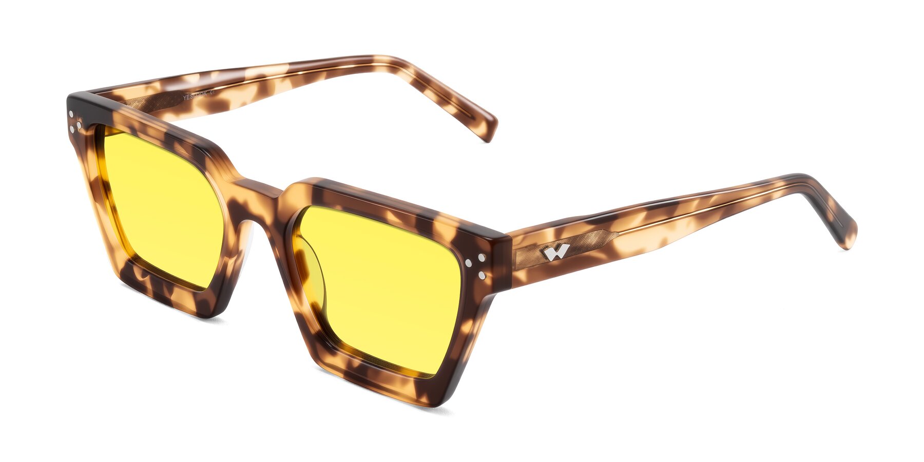 Angle of Callan in Honey Tortoise with Medium Yellow Tinted Lenses