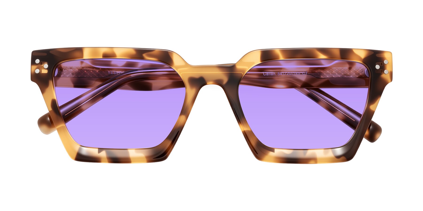 Folded Front of Callan in Honey Tortoise with Medium Purple Tinted Lenses