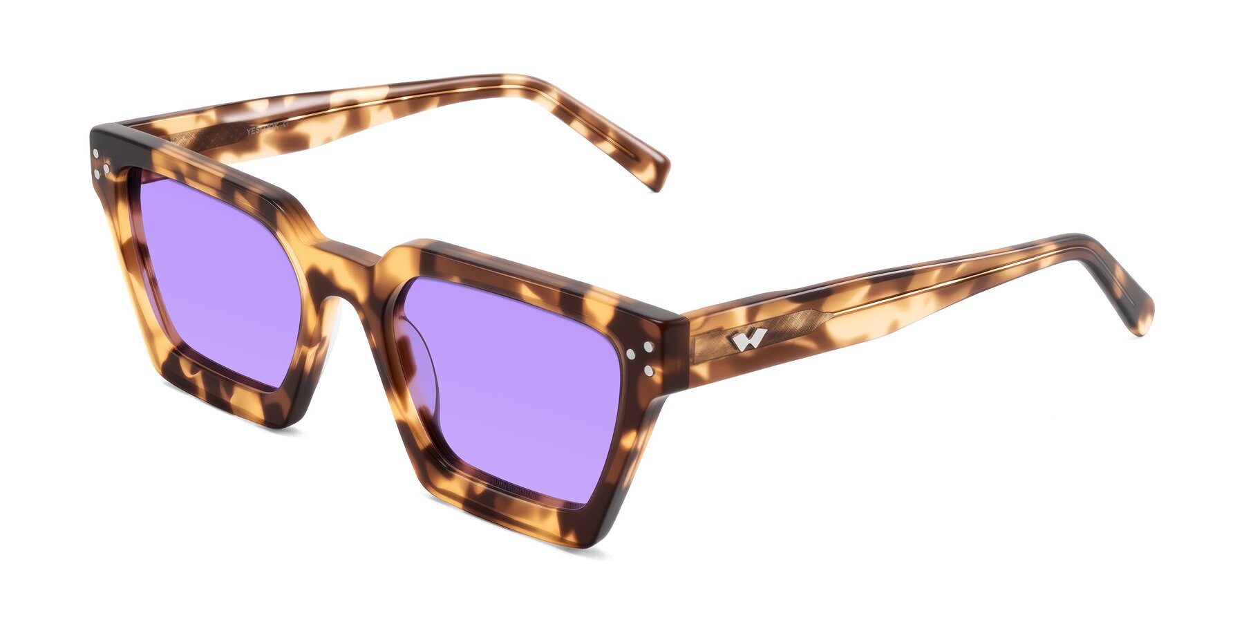 Angle of Callan in Honey Tortoise with Medium Purple Tinted Lenses