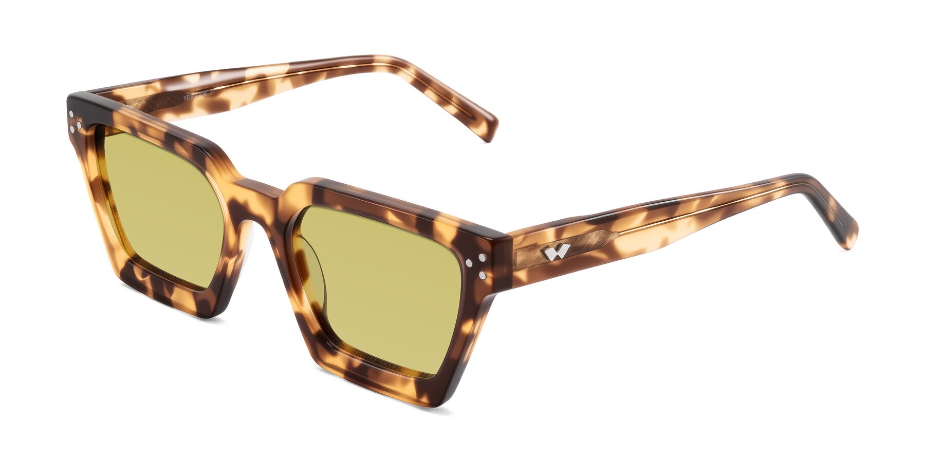 Angle of Callan in Honey Tortoise with Medium Champagne Tinted Lenses