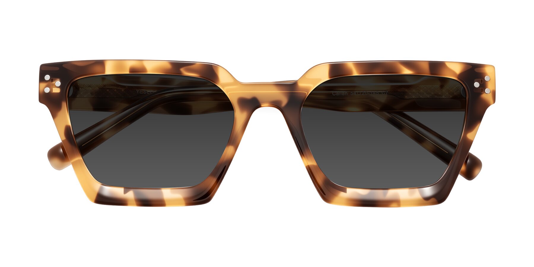 Folded Front of Callan in Honey Tortoise with Gray Tinted Lenses