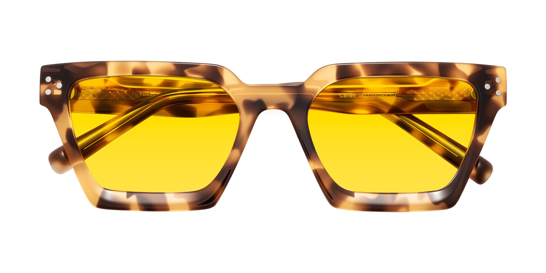 Folded Front of Callan in Honey Tortoise with Yellow Tinted Lenses
