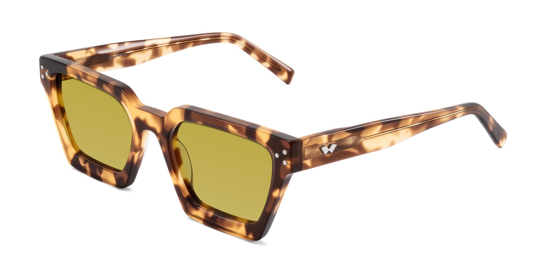 Angle of Callan in Honey Tortoise with Champagne Tinted Lenses