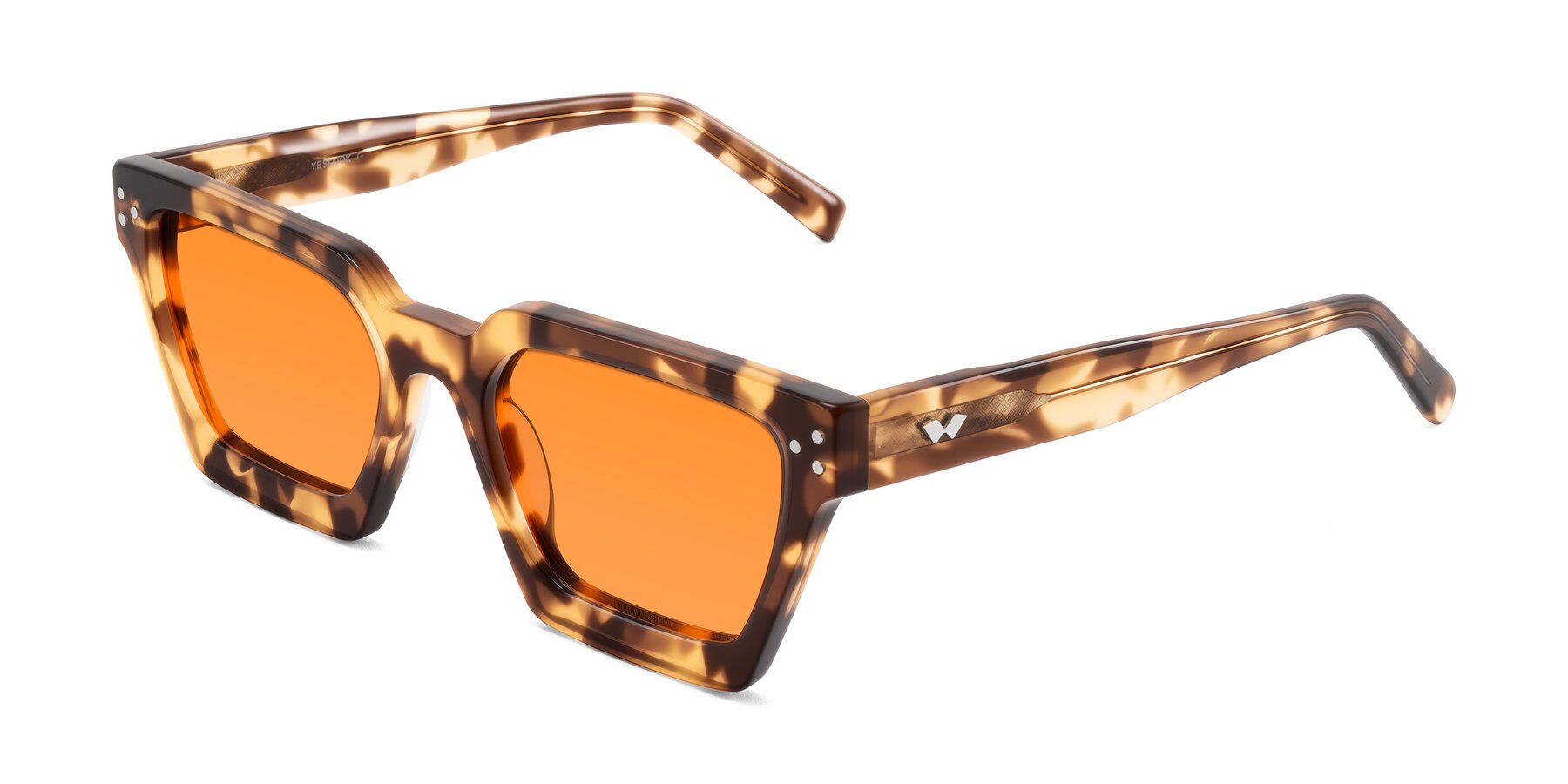 Angle of Callan in Honey Tortoise with Orange Tinted Lenses