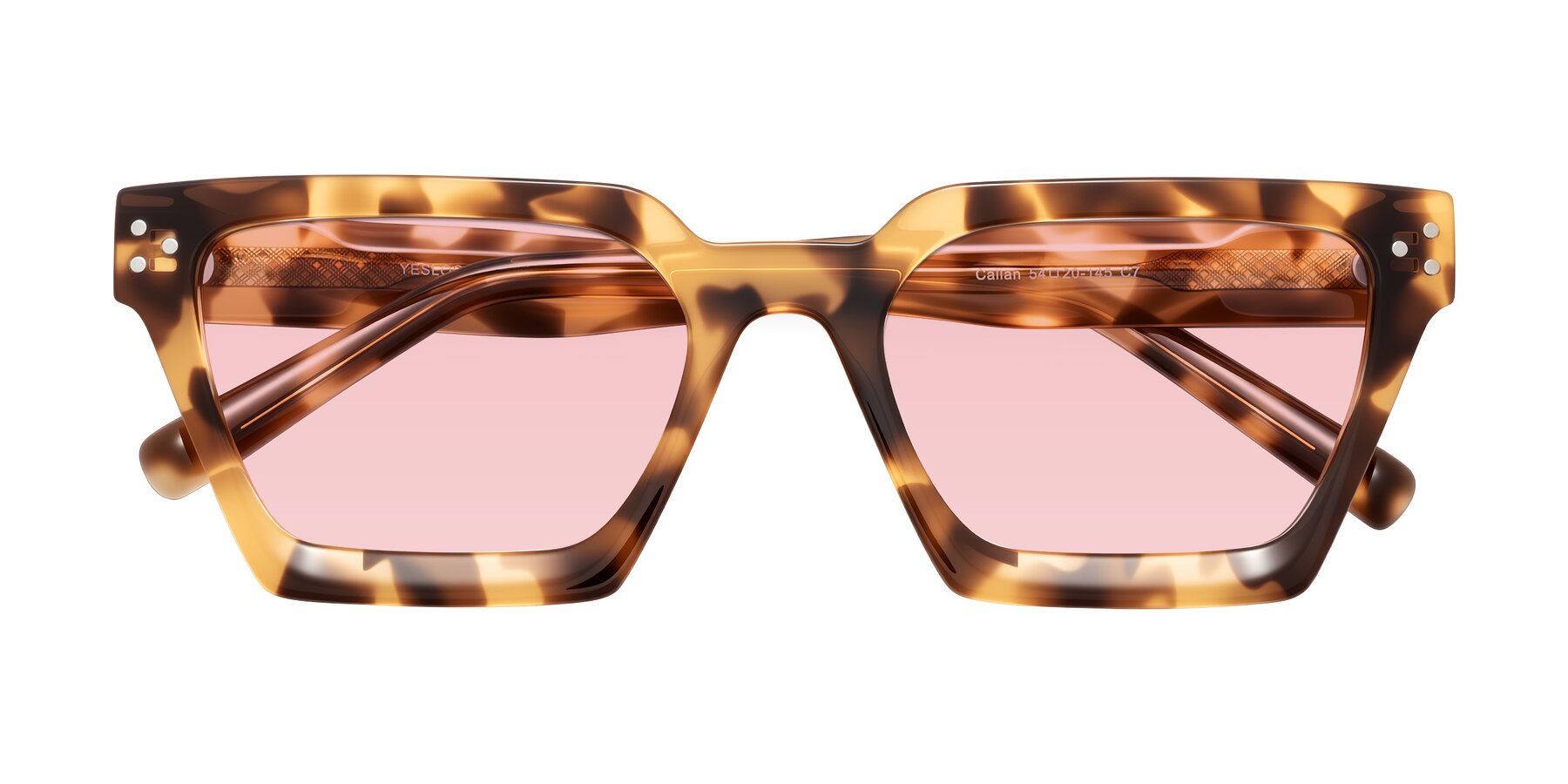 Folded Front of Callan in Honey Tortoise with Light Garnet Tinted Lenses