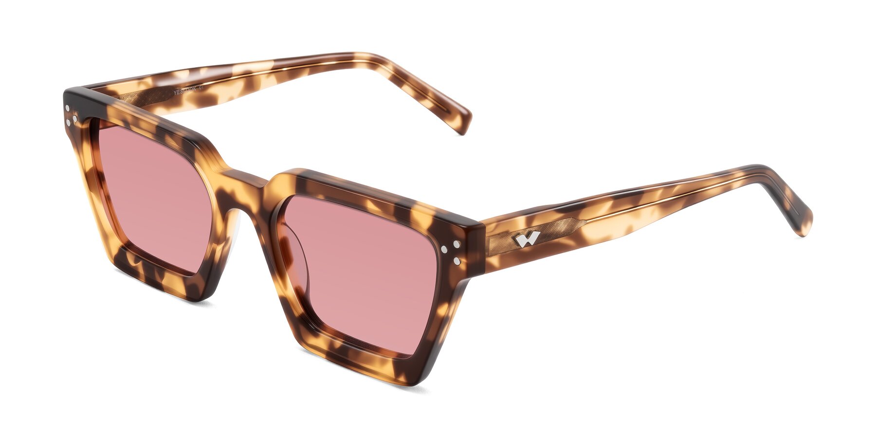 Angle of Callan in Honey Tortoise with Medium Garnet Tinted Lenses