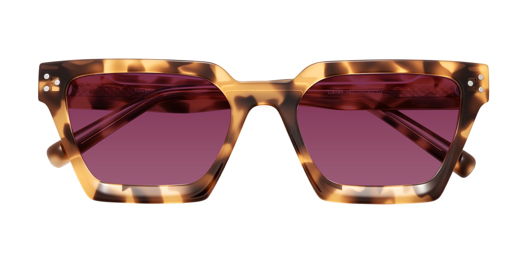Folded Front of Callan in Honey Tortoise with Wine Tinted Lenses