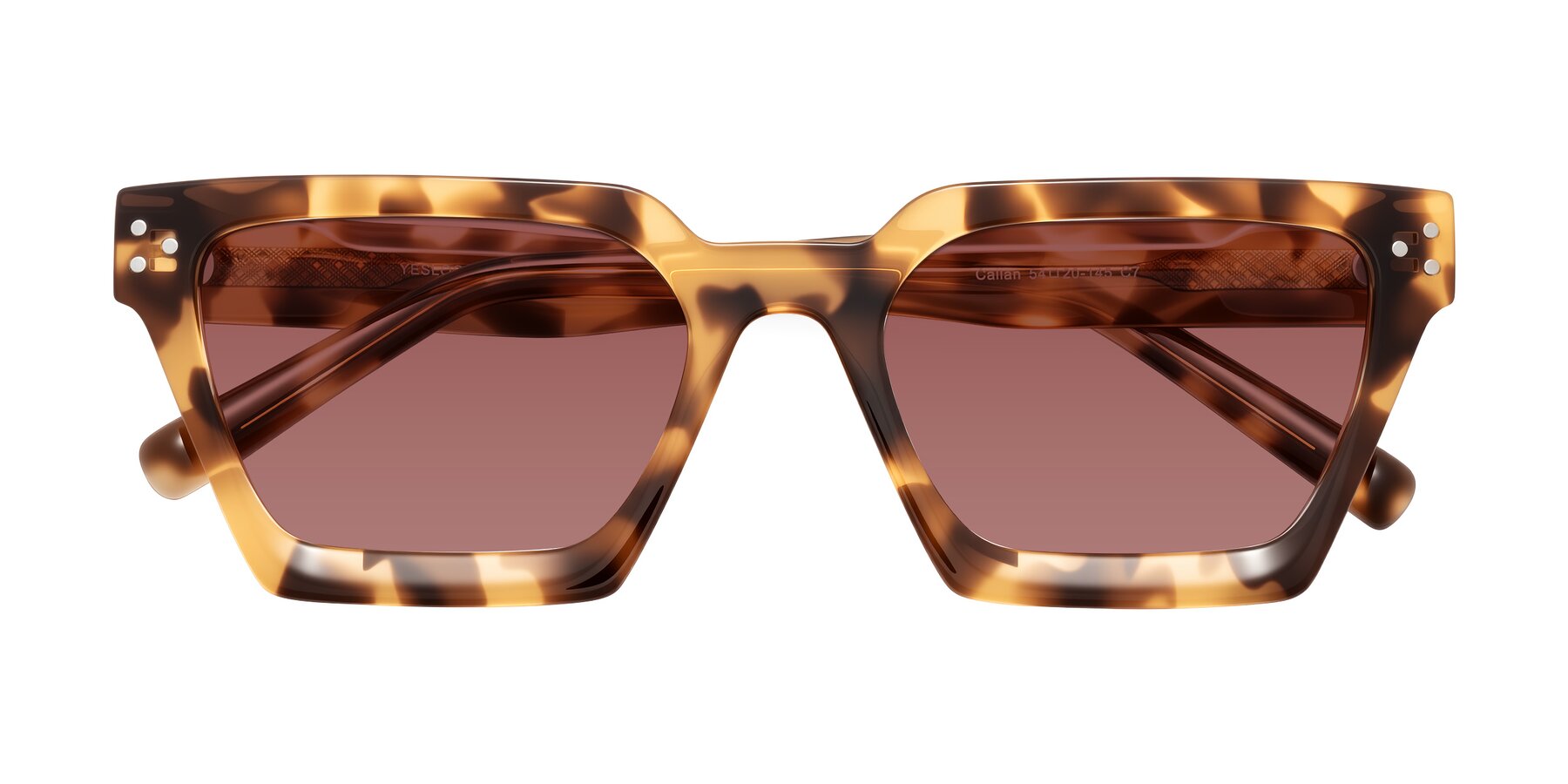 Folded Front of Callan in Honey Tortoise with Garnet Tinted Lenses