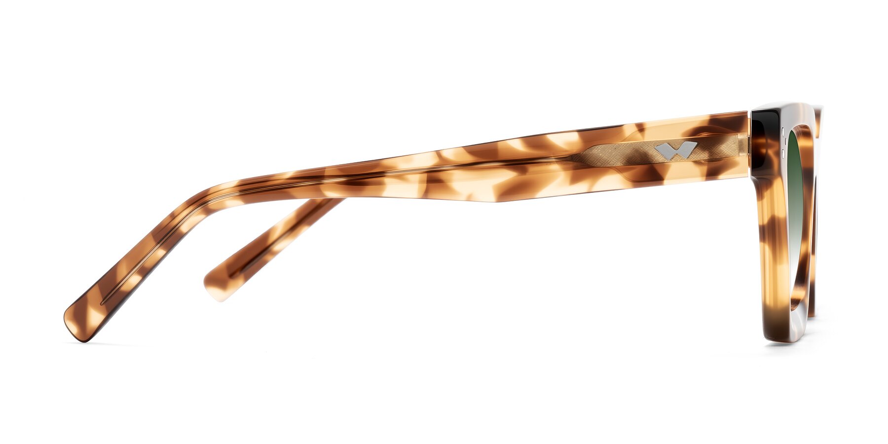 Side of Callan in Honey Tortoise with Green Gradient Lenses