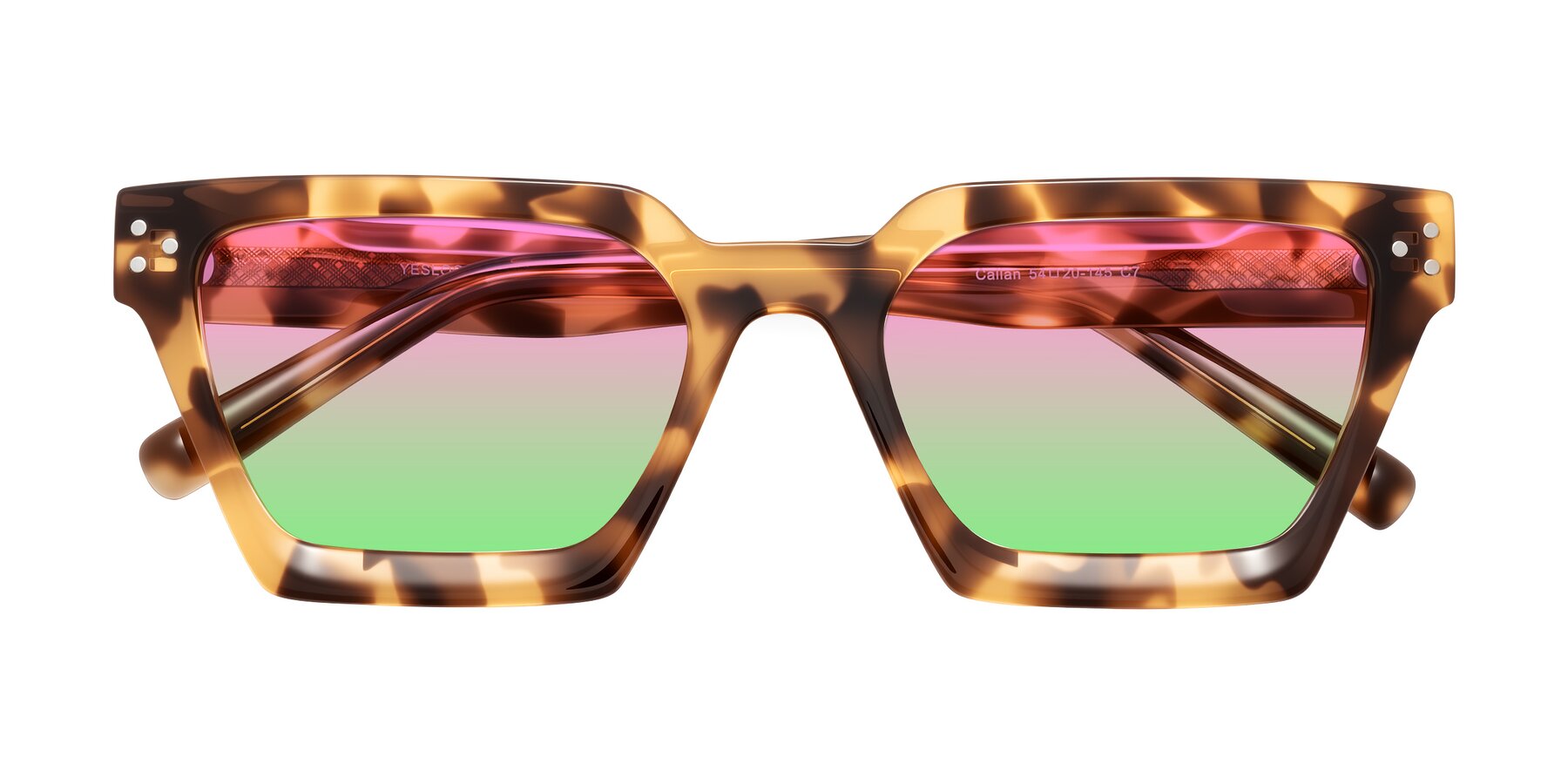 Folded Front of Callan in Honey Tortoise with Pink / Green Gradient Lenses