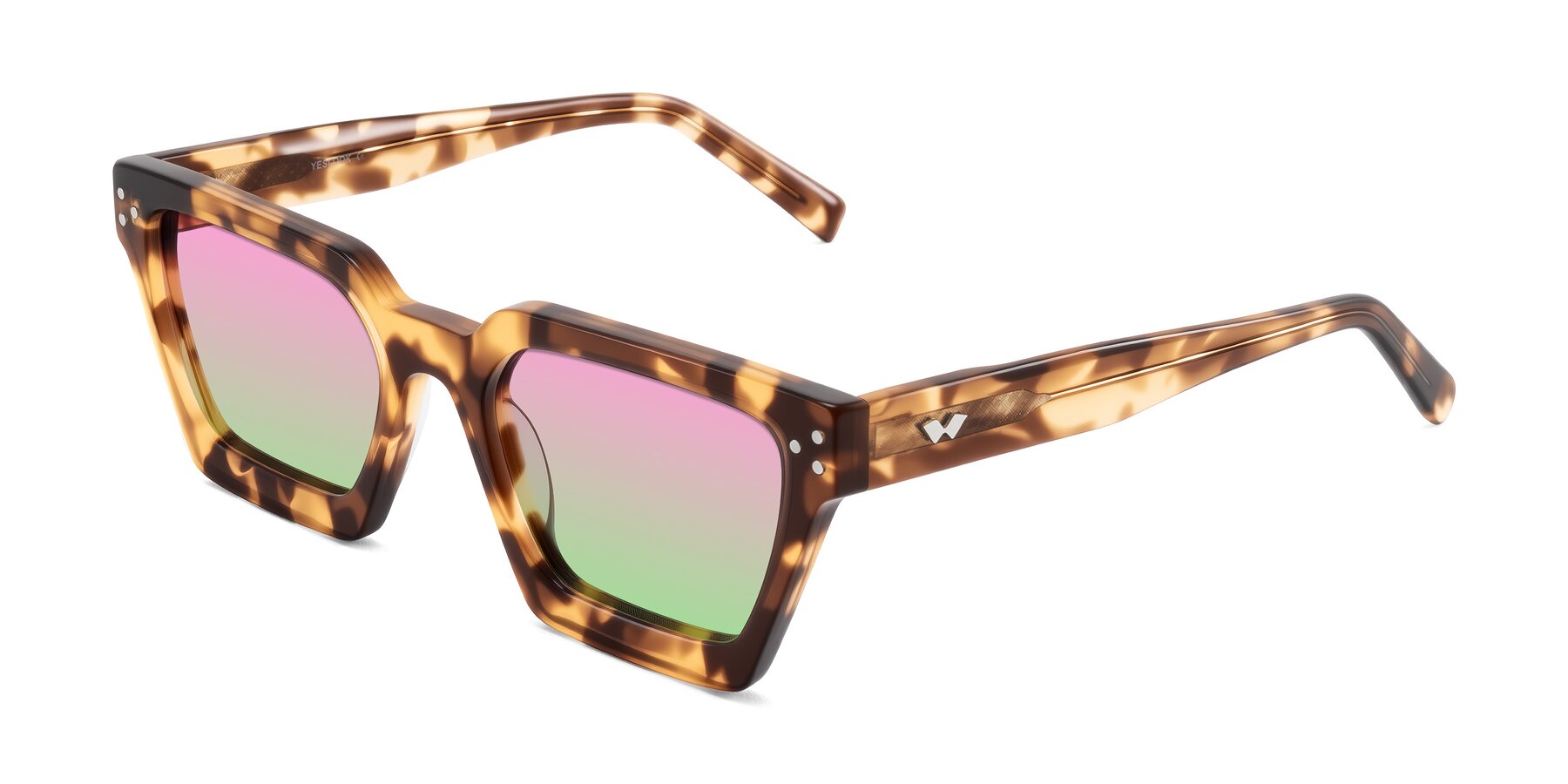 Angle of Callan in Honey Tortoise with Pink / Green Gradient Lenses
