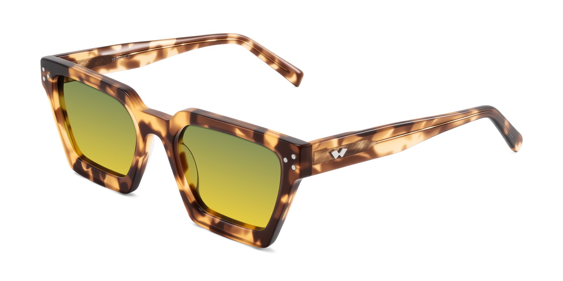 Angle of Callan in Honey Tortoise with Green / Yellow Gradient Lenses