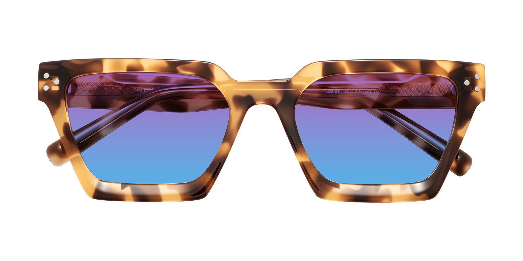 Folded Front of Callan in Honey Tortoise with Purple / Blue Gradient Lenses