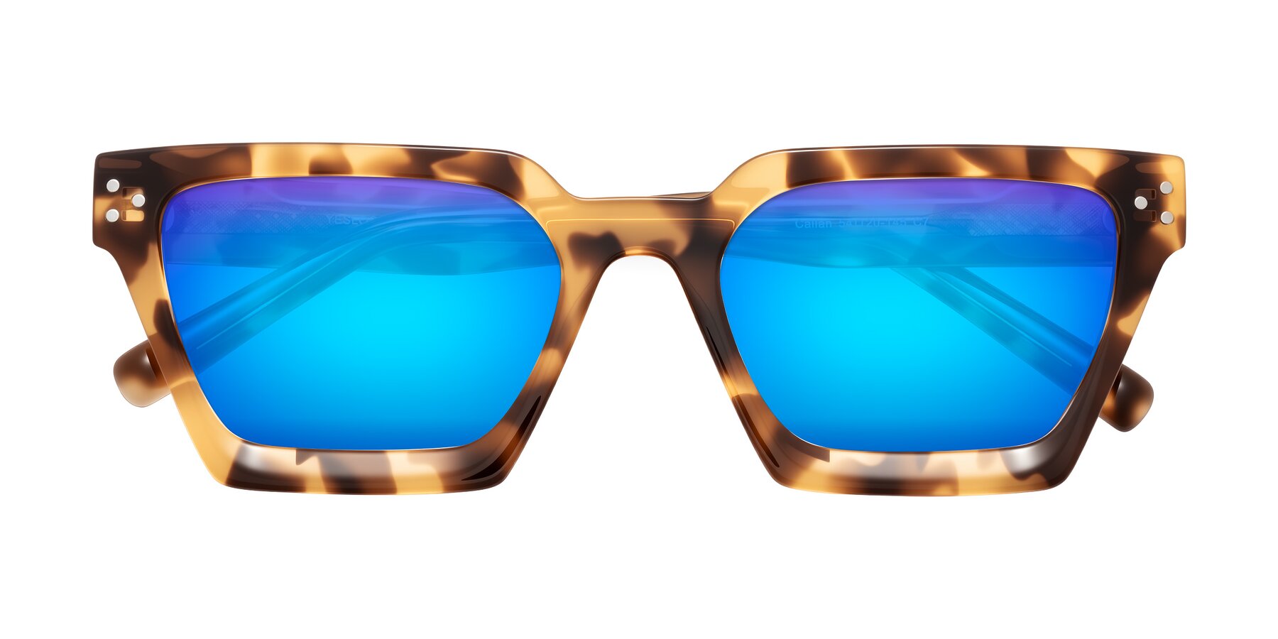Folded Front of Callan in Honey Tortoise with Blue Mirrored Lenses
