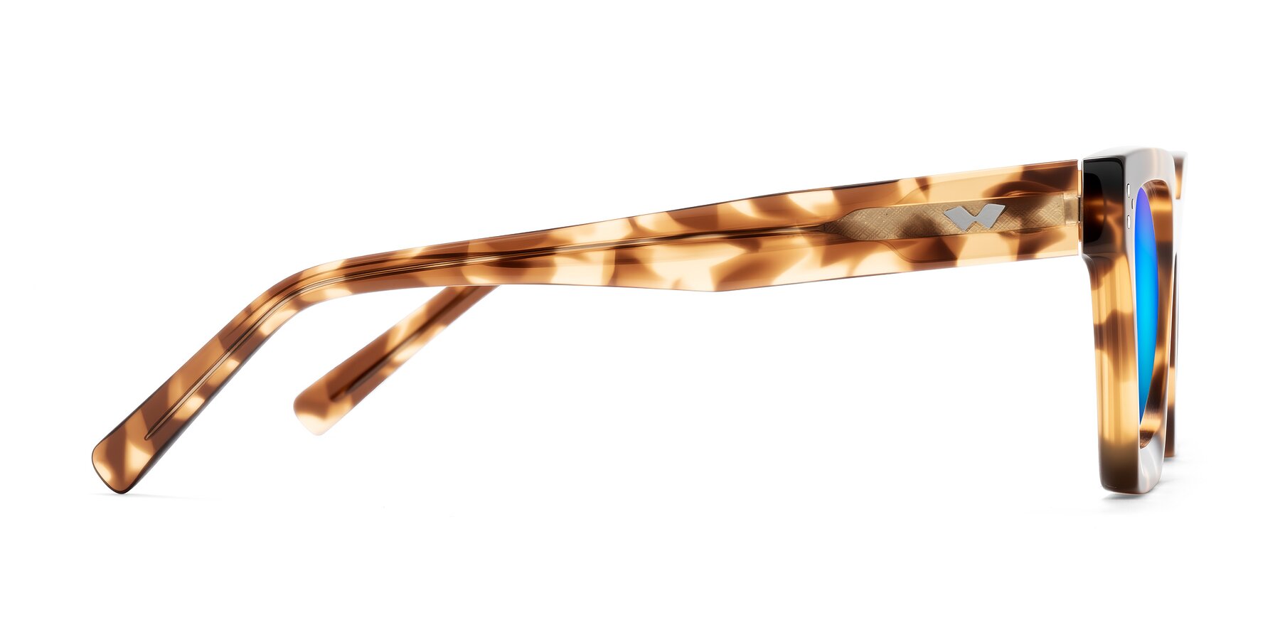 Side of Callan in Honey Tortoise with Blue Mirrored Lenses